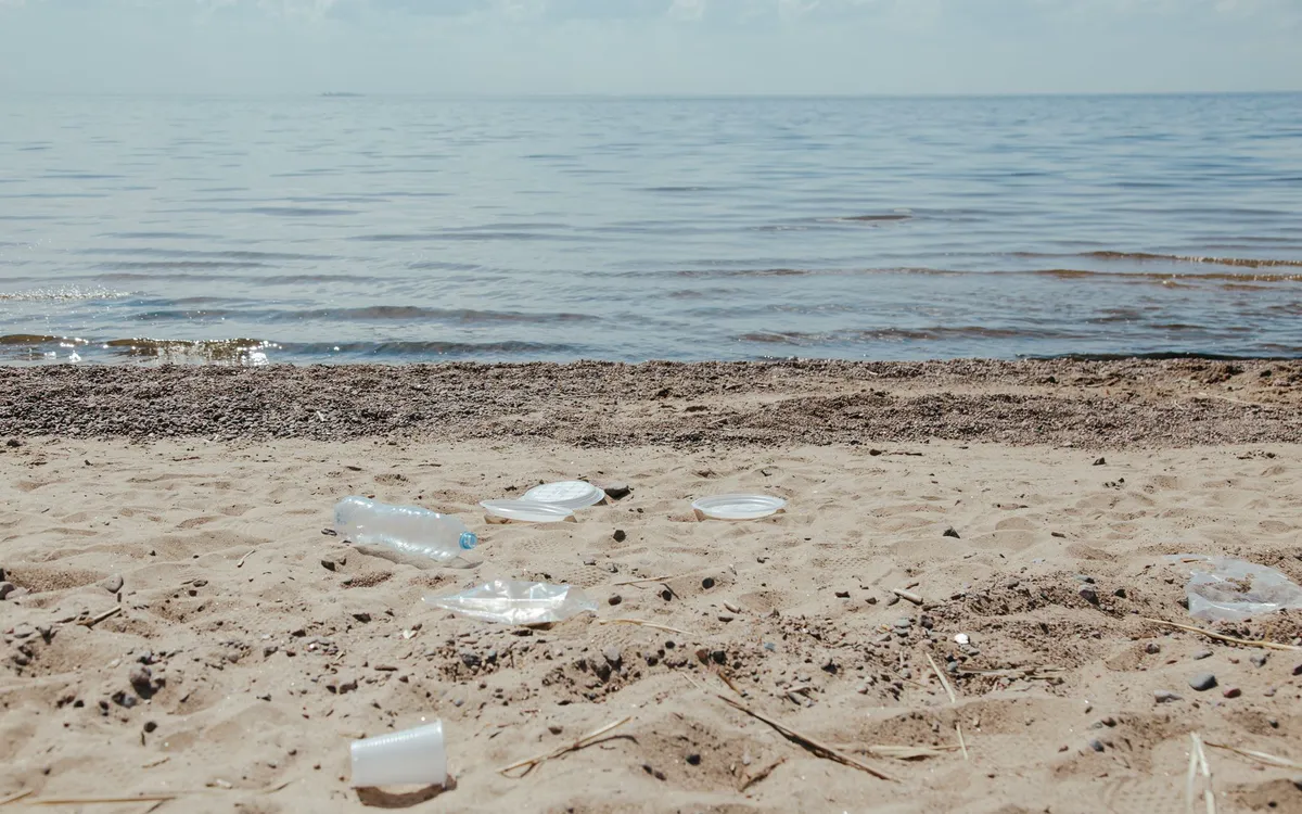 Plastic washed up on a beach