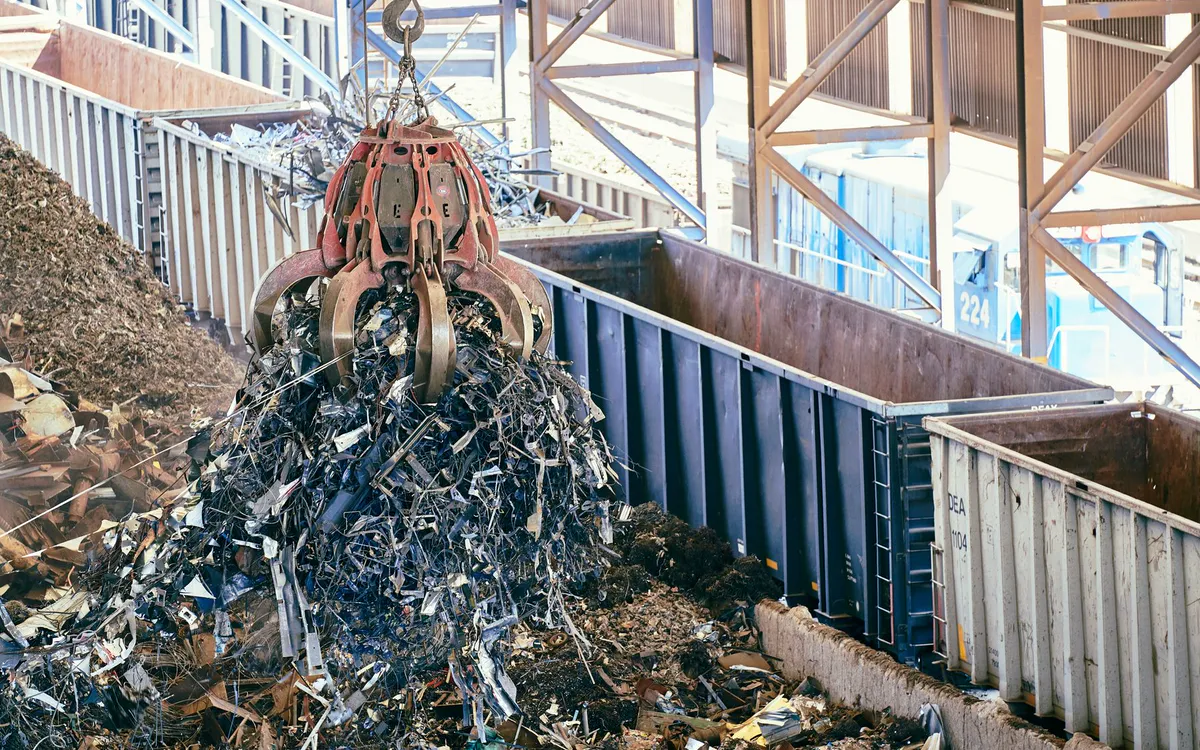 A crane sorting recyclable material