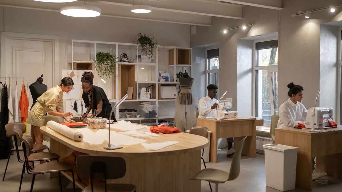 A team working on a project around a large table
