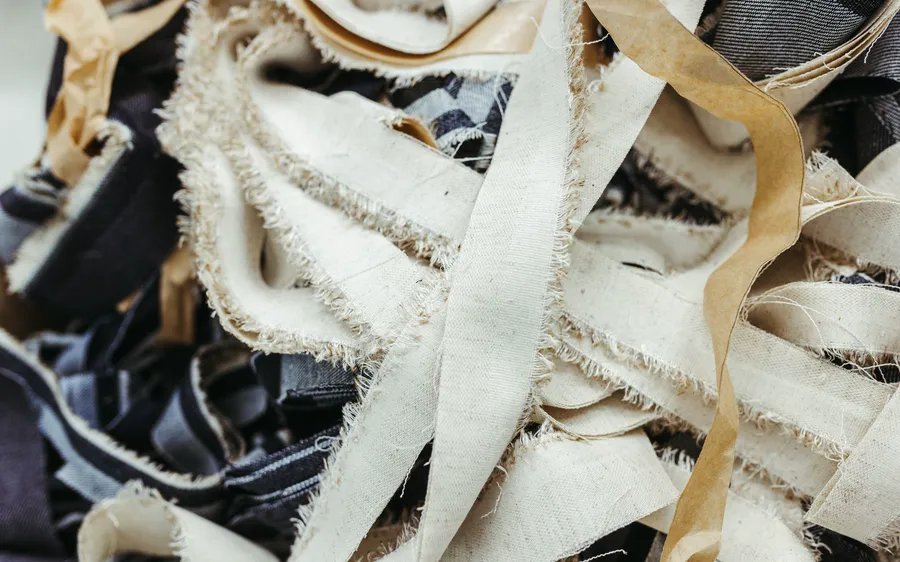 Strips of fabric cut for weaving